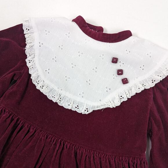 Vintage Dress Girls Size 2T Maroon Velvet Christmas Holiday - Picture 2 of 4